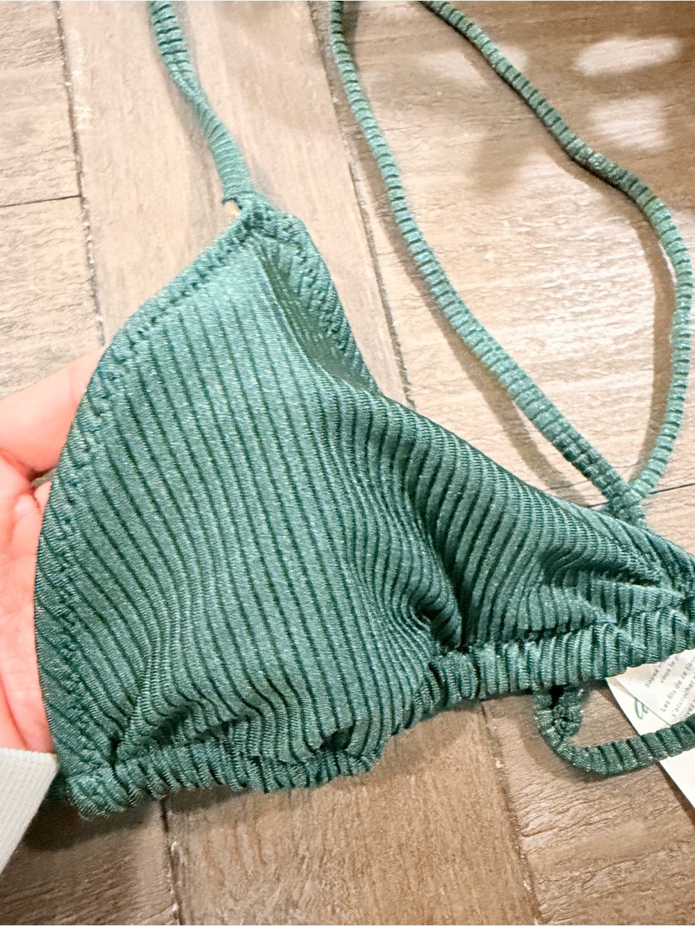 Green Ribbed Triangle Bikini Top - Picture 2 of 5